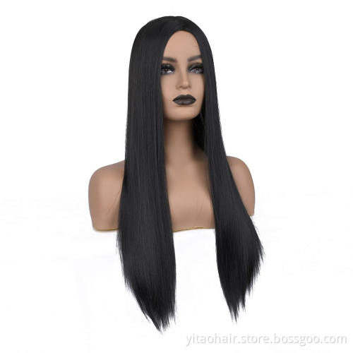 Hot Sale Long Straight Black Wig Heat Resistant Synthetic Wig Natural Hair Wig for Black Women 26 inches